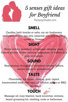 an advertisement for valentine's day with the words, 5 sensees gift ideas for boyfriend