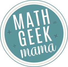 the words math geek mama in white on a blue circle with polka dot trimming