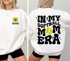 Custom In My Softball Mom Era Sweatshirt, Softball Mama Sweatshirt, Mother's Day Sweatshirt, Softball Game Day, Sports Mom Sweatshirt, Softball Season Sweatshirt, Hello there! Welcome to ☆Star Fashion Sweatshirt☆ store.  We are here for different and top quality models. All of your designs that we hope you will like in our store are specially designed and produced for you. Do not hesitate to review. ☆Enjoy comfort and elegance. The material is a thick cotton and polyester blend. It is also a gre White Graphic Sweatshirt For Team Events, White Graphic Print Sweatshirt For Team Events, Sports White Sweatshirt With Lettering, White Sports Sweatshirt With Lettering, Softball Season, Softball Mom, Mama Sweatshirt, Mom Sweatshirt, Sports Mom