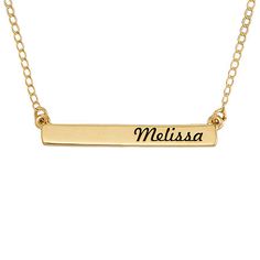 Wear this engraved name bar necklace to personalize your look. Works great layered with other necklaces. Maximum 10 characters.Features: Engraveable, Personalized, Quick ShipJewelry Closure: Spring Ring ClaspShape: BarMetal Color: YellowChain Length: 18 InchChain Width: .7 MillimetersChain Construction: CurbCare: Wipe CleanMetal: 10k GoldNecklace Type: Pendant NecklacesAssembled in the US from Imported Materials Gold Bar Pendant, Bar Pendant Necklace, Gold Engraving, Bar Pendant, Gold Bar, Bar Necklace, Chains Jewelry, Photo Jewelry, Spring Rings