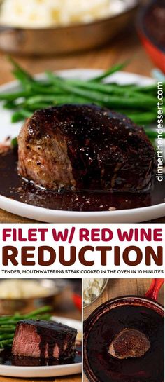 the cover of a cookbook with pictures of meat and vegetables on it, along with text that reads filet w / red wine production