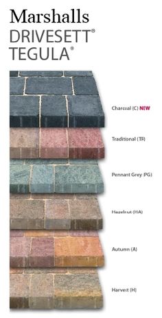 the cover of marshall's drivesett teguaa catalogue, featuring different colors and sizes