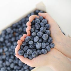 a person holding blueberries in their hands