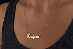 This personalized name necklace is 14k Solid GOLD ( not filled or plated).  Personalized solid gold necklace in 14k Gold, Rose Gold, White Gold.  You can customize this 14k solid gold necklace with a name/ word of your choice. #personalizednecklace #VivaRing #14kgoldnecklace #personalizedchoker #customnecklace #PersonalizedJewelry #personalizedgift #namenecklace #initialnecklace  #lovegifts #personalizedpendant #birthdaygiftromantic #romanticgifts #giftsforbestfriend Glamorous Dress, Personalized Gold Necklace, Birthday Necklace Gift, Good Luck Necklace, Evil Eye Necklace Gold, True Relationship, Solid Gold Necklace, Gold Name Necklace, 14k Gold Necklace