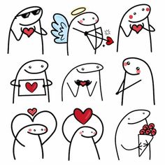 an image of people with hearts on their chests and wings in different positions, all drawn by hand