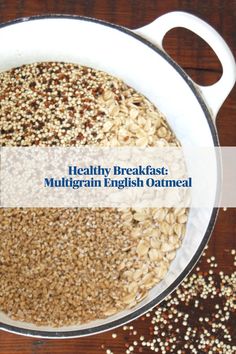 a bowl filled with oatmeal sitting on top of a wooden table