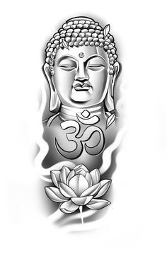 a buddha statue sitting next to a lotus flower