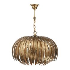 Stunning ceiling pendant with gold finish leaf detail. Gold Ceiling Light, Gold Leaf Pendant, Pendant Lighting Bedroom, Gold Pendant Lighting, Atticus, Gold Chandelier, Globe Pendant