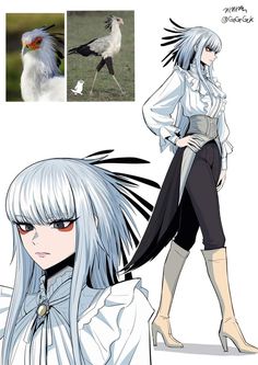 an anime character with white hair and blue eyes is standing in front of another character