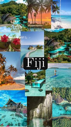 a collage of pictures with the word fiji in it's middle and bottom corner