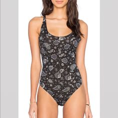 Cute Body Suit! Soft Material! Brand New Casual Printed One-piece Bodysuit, Fitted Printed Black Bodysuit, Fitted Black Printed Bodysuit, Low Cut Bodysuit, Deep V Bodysuit, Silk Bodysuit, Free People Bodysuit, Mock Neck Bodysuit, Grey Bodysuit