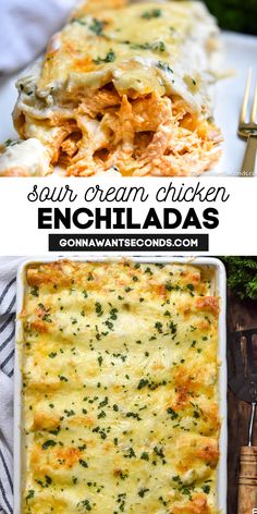 Sour Cream Chicken Enchiladas close up Enchiladas Bake, Enchiladas Mexicanas, Sour Cream Chicken Enchilada Recipe, Sour Cream Chicken Enchiladas, Cream Chicken Enchiladas, Enchiladas Chicken, Sour Cream Enchiladas, White Chicken Enchiladas, Enchiladas Verdes