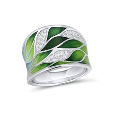 PRICES MAY VARY. ❤️Gorgeous Style❤️ Delicate bamboo leaves ring is wonderful complements for your to attend party, wedding, dating and other occasions, will decorate you charming and gorgeous, stand out in the crowd and giving you a better wearing experience ❤️Quality Material❤️ Made of fine 925 Sterling Silver with White Rhodium Plating added to enhance shine, durable and low irritation, safe and comfortable to wear for a long time, not easy to rust, simple and stylish, enhance your elegance ev Band Ring Designs, Leaves Ring, Green Bamboo, Bamboo Leaves, Pattern Ring, Leaf Jewelry, Design Silver, Silver Enamel, Green Leaf