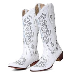 PRICES MAY VARY. 👣 [ MEASUREMENT ] ---- The white cowgirl boots heel height measures approximately 1.18 inches (4 CM) 👣 [ UPPER MATERIAL ] ---- The knee high boots with comfortable high quality PU. It's really soft and comfortable to your foot skin. 👣 [ SOLE MATERIAL ] ---- The western boots slip resistant rubber outside sole and comfortable inside sole. the sole can help the shoes to walk easily and the comfy insole help to protect your foot heel. 👣 [ FASHION STYLE ] ---- the feature of the Western Wedding Boots, Women Cowgirl Boots, Women Western Boots, White Cowgirl Boots, Black Cowgirl Boots, Cowboy Boots For Women, Boots Chunky Heel, Boots Mid Calf, Black Cowgirl