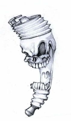 a drawing of a skull with a toothbrush in it's mouth