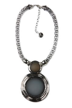 Classique - Dark Blue Silver Large Circular Necklace.  Striking silver necklace features double pendant and dramatic mesh chain. The stormy blue and sand colours are a modern pairing thatadd a dose of sophistication to everything from evening looks to casual wear. http://www.byariane.com.au/Sistaco-Classique Stormy Blue, Sand Color, Black Stone, Stone Necklace, Large Black, Blue And Silver