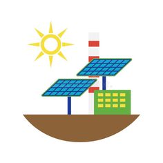 solar panels on top of a building with the sun in the sky above it royalty illustration