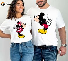 Spice Up Your Valentines Day with Retro Couple Shirts - Disney s Mickey and Minnie Mouse Kiss and Love Shirts for Disneyworld Fans! Retro Couple, Disney Couple Shirts, Disney Couple, Mickey Mouse Design, Gifts For Dentist, Squad Shirt, Disney Couples, Mickey And Minnie Mouse, Disney Shirt