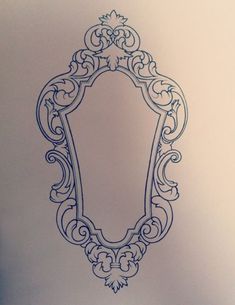 a drawing of a mirror on the wall with an ornate frame and border around it