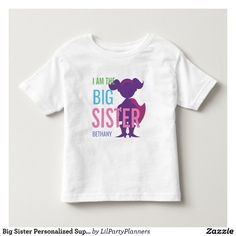 Big Sister Personalized Superhero Silhouette Girls Toddler T-shirt - Toddler Girl Clothes Gift Idea. Superhero Silhouette, Sister Tshirts, Girl Silhouette, Girl Superhero, Girls Toddler, Big Sister, Toddler Girl Outfits, Clothes Gift, Girls Tshirts