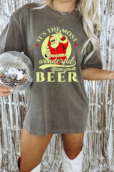 Comfort Colors Christmas Beer Tshirt, Most Wonderful Time for A Beer shirt, Funny Beer Christmas shirt, Most Wonderful Christmas tee, Pepper Shirts are Adult Unisex sizing and they are soft and cozy Rolled Sleeves in pictures are for styling purposes only Props used in photos and NOT included with purchase SIZING These are Unisex Sized T-shirts. UNISEX T-SHIRTS - Women typically wear one size down Models are wearing 1 or 2 sizes up, please order 1 or 2 sizes up if you would like an oversized loo Holiday Graphic Tee With Funny Print, Holiday Crew Neck Top With Funny Print, Christmas Crew Neck T-shirt With Text Print, Holiday Graphic Tee With Short Sleeves, Christmas Graphic Print Short Sleeve T-shirt, Christmas Graphic Tee With Text Print, Christmas Graphic Print Short Sleeve Tops, Holiday Tops With Funny Print And Short Sleeves, Holiday Graphic Print Crew Neck T-shirt