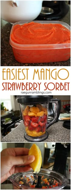 an easy recipe for strawberry sorbet is made with fresh strawberries and orange juice