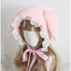 Option: Pink White Diameter Length(cm)(inch) 56-58/22.04-22.83 Rabbit Hat, Lace Hat, Ideal Wardrobe, Japanese Sweet, Nurse Hat, Warm Winter Hats, Kawaii Accessories, Kawaii Aesthetic, Ear Hats