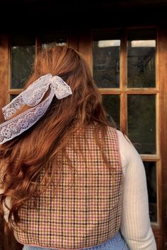 Team your tweed wool waistcoat with a cute lace bow in your hair for a retro 60s preppy vibe. This waistcoat vest is a one of a kind made with designer wool offcuts, fully lined in deadstock viscose and finished by hand with crochet edging. A true one of a kind piece... Bow Outfit