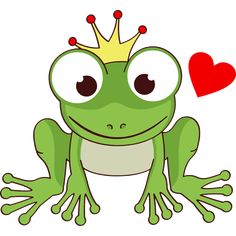 a frog with a crown on it's head and a heart in the background