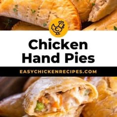 chicken hand pies stacked on top of each other with the title in the middle