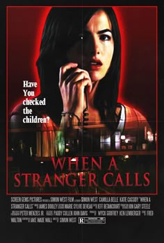 a movie poster for the film when a strange calls with a woman holding her hand to her face