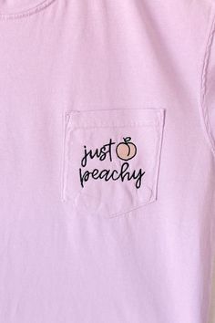 What's better for summer than a lavender peachy tee? Pair this top with your favorite pair of shorts, or a flirty twirl skirt! Embroidered on your choice of a Comfort Colors orchid pocket tee, pocket long sleeve, or crewneck sweatshirt. Comfort Colors is unisex sized. This means the sizing is boxy, not fitted like women's, but it is not oversized. It is true to size. Tee Specifications: 6.1 oz., 100% ring spun cotton Soft-washed garment-dyed fabric Double-needle collar Twill taped neck and shoul Peach Beach, Yellow Crewneck, Friends Sweatshirt, Embroidered Pocket, Twirl Skirt, Summer Camping, Just Peachy, Oversized Jacket, Athletic Fashion