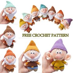 the crocheted gnomes are all different sizes and colors