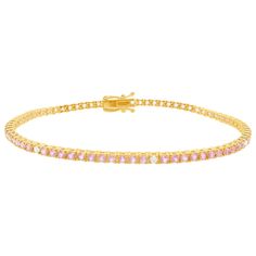 14k GOLD .09 CT GENUINE DIAMONDS 7.42 CT GENUINE PINK SAPPHIRES 7" IN LENGTH Bangle Ring, Tennis Bracelet, Pink Sapphire, Earring Necklace, Necklaces Bracelets, Gold Diamond, Bangle Bracelets, Cufflinks, Tennis