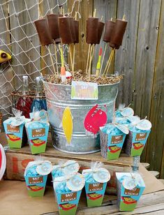 a bucket full of ice cream sitting on top of a table