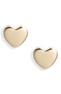 A hand-polished finish ensures the romance of these heart studs shine on any ensemble. 14k gold Handmade in Canada Classic Gold Heart Earrings For Formal Occasions, Classic Heart Earrings For Valentine's Day Formal, Classic Heart Earrings For Valentine's Day, Classic Rose Gold Heart Earrings For Anniversary, Classic Gold Heart Earrings With Heart Charm, Classic Gold Heart Earrings, Elegant Polished Heart Earrings As Gift, Gold Classic Heart Earrings, Elegant Heart Earrings With Polished Finish