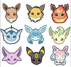 several different types of pokemon heads are shown in this image, including the eyes and ears