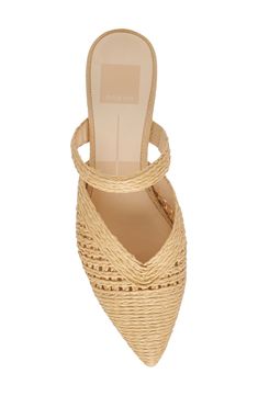 Woven raffia brings a boho-cool aesthetic to a stylish mule fashioned with a stretchy instep strap and pointy toe. Elastic gore inset Synthetic upper, lining and sole Imported Woven Raffia, Platform Heel, Platform Heels, Mule, Nordstrom, Elastic, Heels