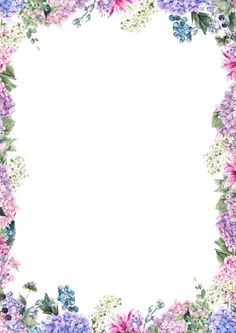 a floral frame with purple and pink flowers