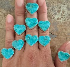 Gorgeous Large Authentic Turquoise Heart Ring 925 Sterling Silver.  Each turquoise heart varies in color and pattern is a bit, as seen in the photos.  Only size 6 is available at this time. About the crystals: All crystals and gemstones are carefully chosen by myself from several vendors I have come to know over the years.  I absolutely love crystals and their healing qualities as well as their beauty.  My intention is to create a beautiful piece of jewelry with the highest positive crystal vibr Heart-shaped Turquoise Ring For Anniversary, Handmade Blue Heart Ring, Handmade Blue Heart Shaped Ring, Heart-shaped Turquoise Blue Ring For Gift, Heart-shaped Blue Turquoise Ring Gift, Heart-shaped Blue Turquoise Ring For Gift, Heart-shaped Turquoise Ring As Gift, Handmade Turquoise Heart Ring, Handmade Turquoise Heart-shaped Ring