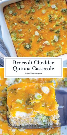 broccoli cheddar quinoa casserole with cheese and onions