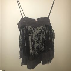 Tank Is Super Cute And Comfy! Can Be Worn With Or Without A Tank Top Underneath Or Can Be Worn As An Intimate Lingerie Cover Up, Never Worn!!!! Black Lace Tops For Layering, Black Sheer Spaghetti Strap Top, Black Lace Top With Spaghetti Straps For Summer, Spring Black Lace Top With Built-in Bra, Black Lace Top With Built-in Bra For Summer, Free People Intimates, Clothing Hacks, Women's Intimates, Lace Top