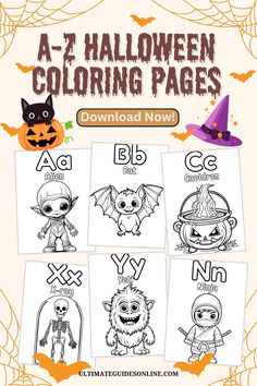 halloween coloring pages for kids to print and color with their own alphabets, numbers, and