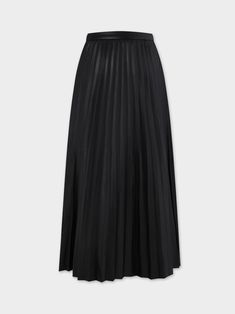 Elevate your wardrobe with our Accordion Pleated Faux Leather Skirt-Black. Made with a flattering accordion pleat design, this skirt is both stylish and versatile. Solid Chic Pleated Skirt, Chic Pleated Skirt With Folds, Pleated Maxi Skirt For Night Out In Spring, Party Maxi Skirt With Folds, Evening Long Pleated Skirt With Folds, Long Pleated Skirt For Night Out, Pleated Midi Maxi Skirt For Party, Pleated Maxi Skirt For Party, Relaxed Pleated Maxi Skirt For Night Out