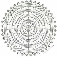 the circular crochet pattern is shown in black and white, with words written on it