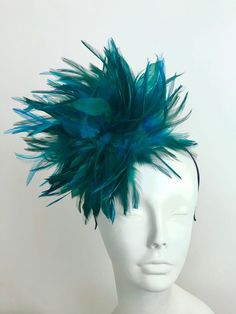 Derby Hat- Turquoise Headpiece- Feather Headdress- Wedding Fascinator -Feather Headband- Bridal party- Kentucky Derby. Hello,            This feather fascinator is made and usually ships in 1 -2 business day! Each is a little different due to the natural feathers being used. It's made feathers that are 8" wide.  They are placed on a 1/8" matching satin covered band that  fits any adult head size (8 to 80) and is  very comfortable.    Tilted up in the front.  ------------------------------------- Easter Bonnet Ideas For Adults, Gold Crown Headband, Headpiece Ideas, Headdress Wedding, Easter Bonnets, Derby Wedding, Vintage Headpiece, Pink Fascinator, Ladies Luncheon