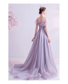 Buy Fantasy Dusty Purple Fairy Prom Dress Off Shoulder With Train at wholesale price online. Free shipping and pro custom service since 2009. Purple Fairy Prom Dress, Bling Prom Dress, Dusty Purple Dress, Bling Prom Dresses, Prom Dress Off Shoulder, Fairy Prom Dress, Vintage Evening Gowns, Purple Fairy, Strapless Evening Gowns