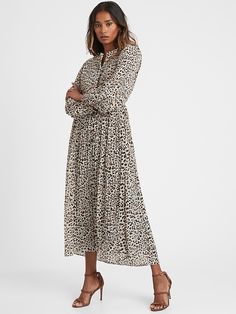 Pleated Midi Shirt Dress | Banana Republic Dress Tea Length, Petite Clothes, Dress Georgette, Petite Midi Dress, Wrap Clothing, Bridesmaid Dresses With Sleeves, Long Midi Dress, Pleated Midi Dress, Georgette Fabric