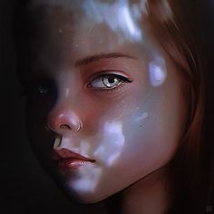 a painting of a girl with blue eyes