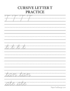 Print this free cursive handwriting worksheet for the letter T